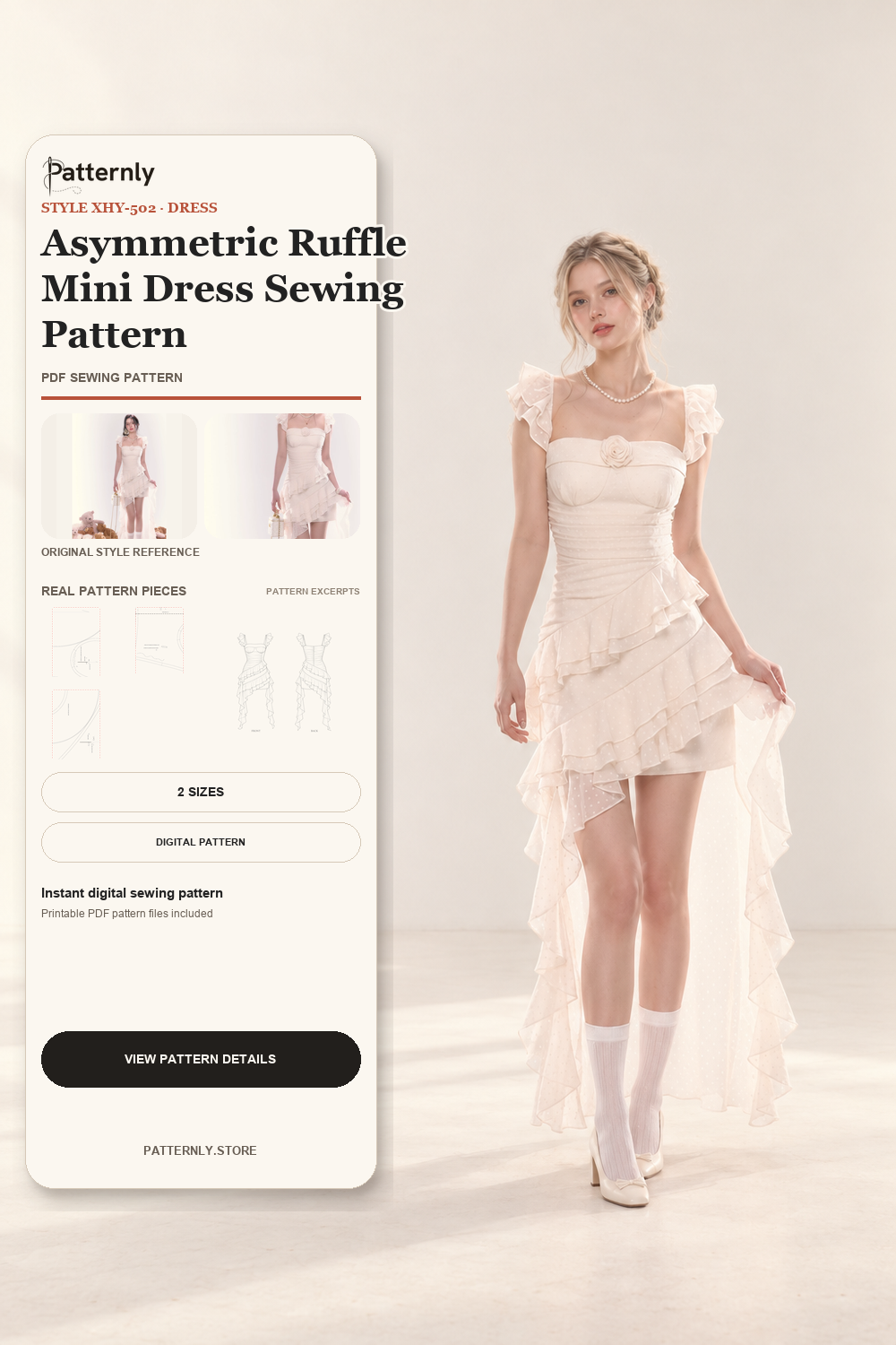 Asymmetric Ruffle Mini Dress Sewing Pattern cover
