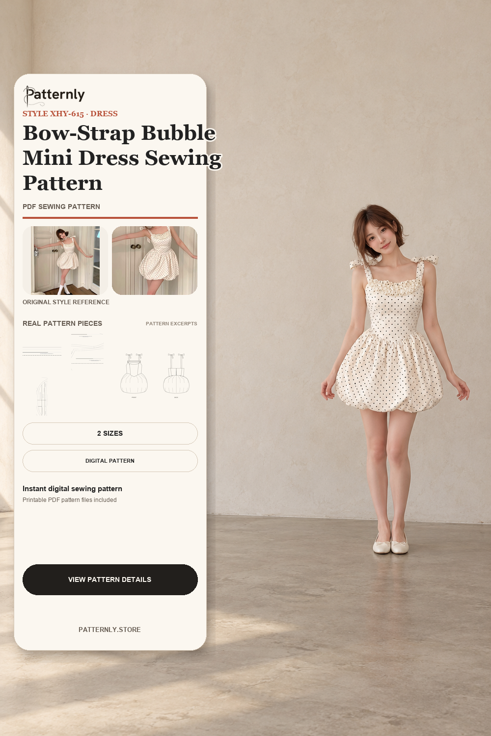 Bow-Strap Bubble Mini Dress Sewing Pattern cover
