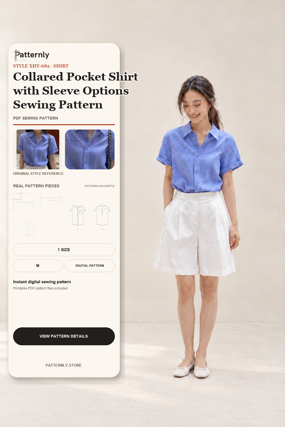 Collared Pocket Shirt with Sleeve Options Sewing Pattern cover