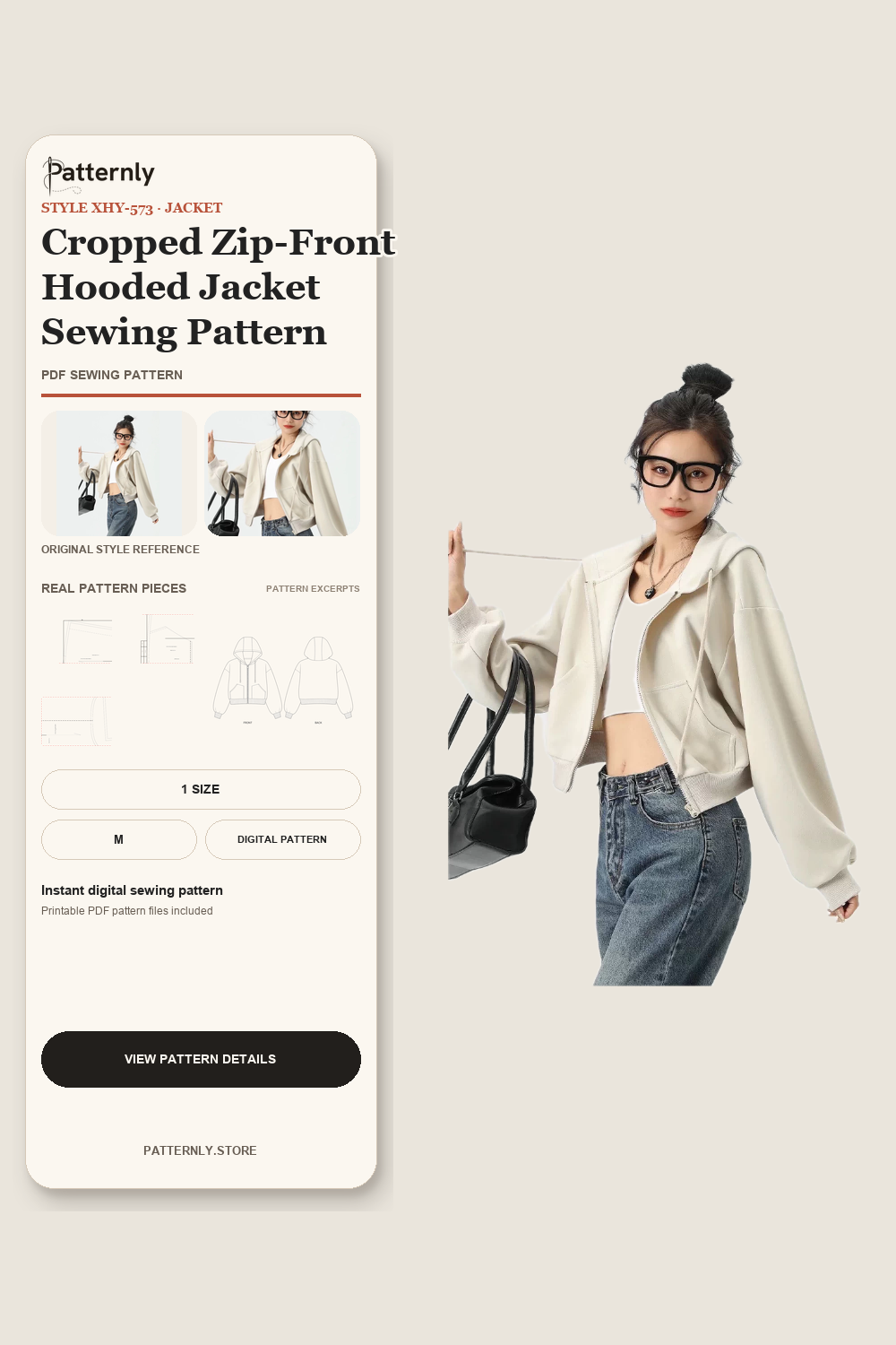 Cropped Zip-Front Hooded Jacket Sewing Pattern cover