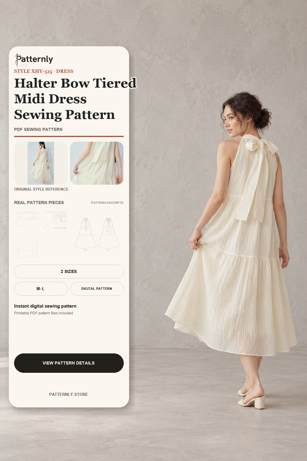 Halter Bow Tiered Midi Dress Sewing Pattern cover