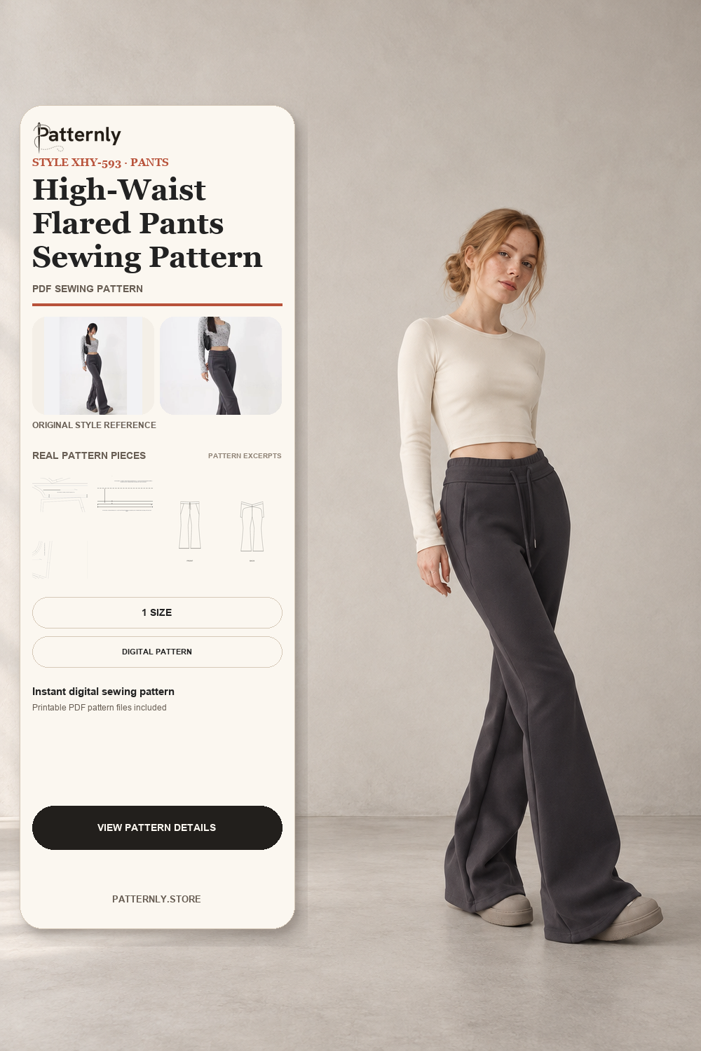 High-Waist Flared Pants Sewing Pattern cover