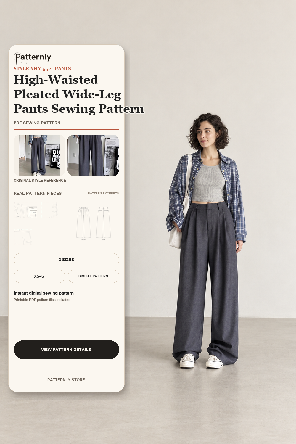 High-Waisted Pleated Wide-Leg Pants Sewing Pattern cover