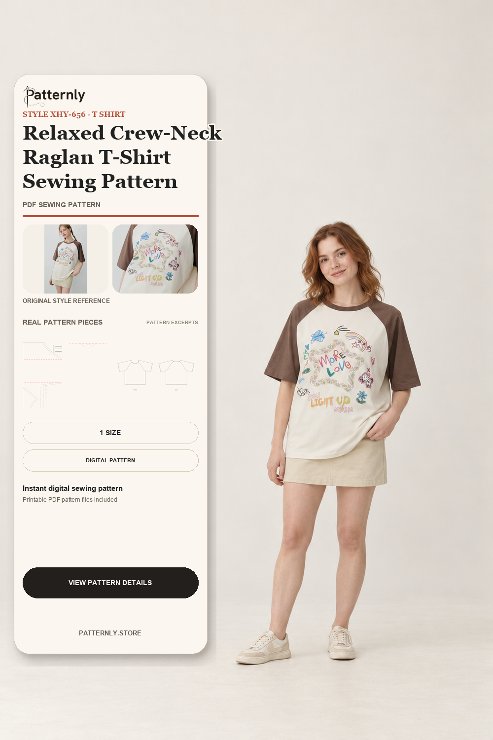 Relaxed Crew-Neck Raglan T-Shirt Sewing Pattern cover