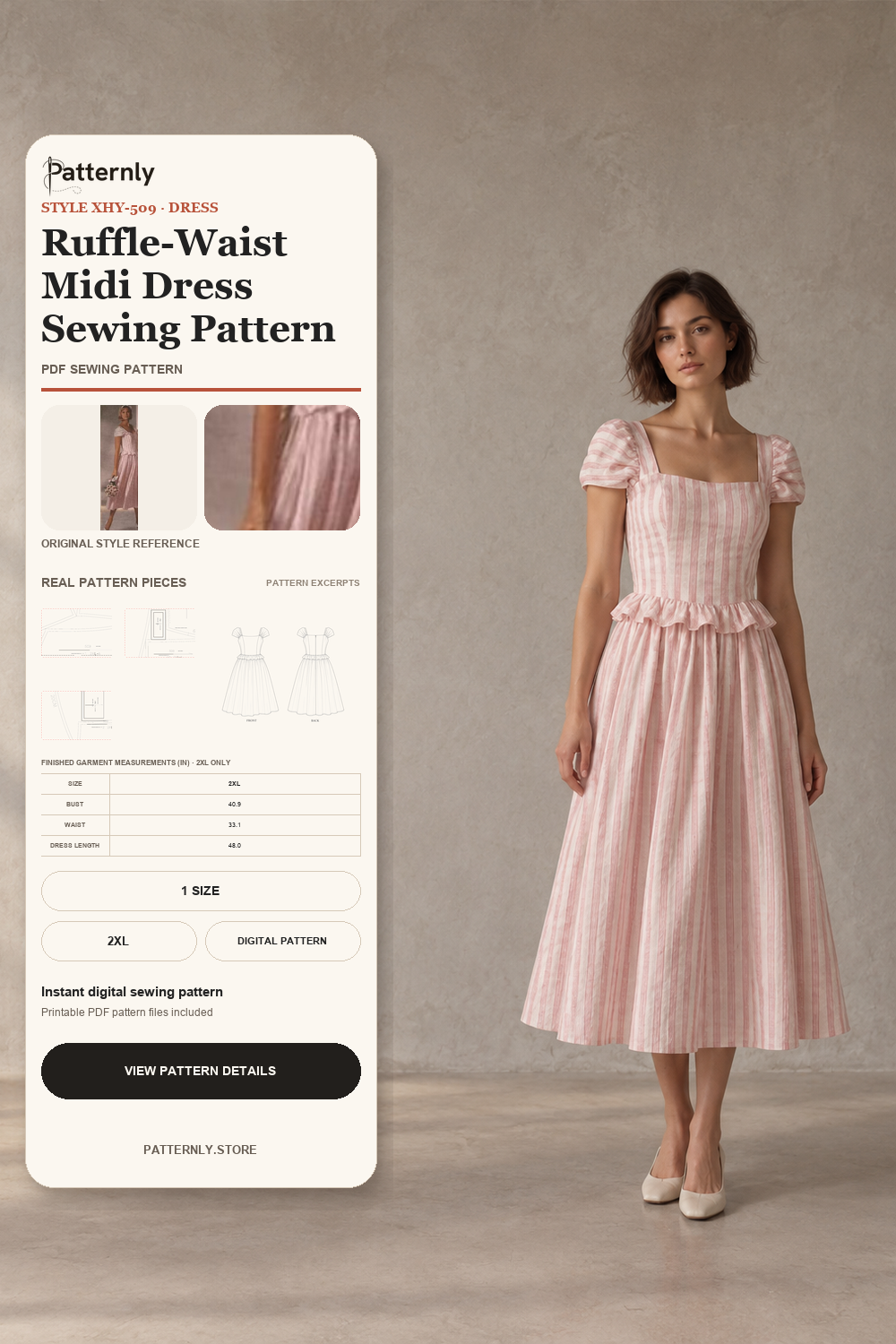Ruffle-Waist Midi Dress Sewing Pattern cover