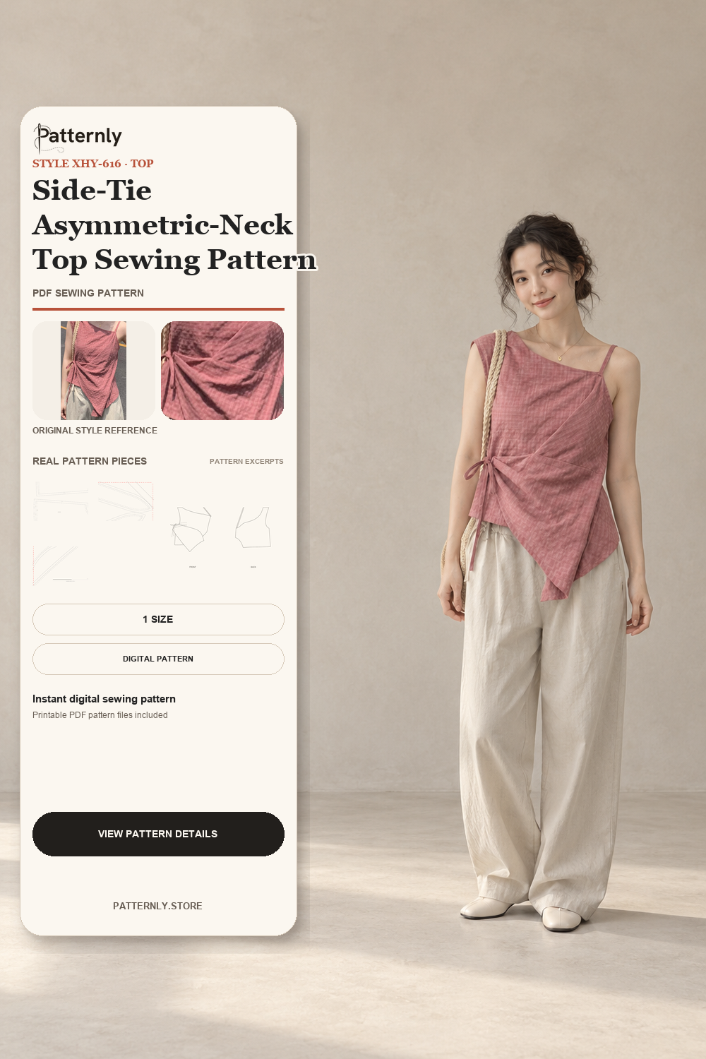 Side-Tie Asymmetric-Neck Top Sewing Pattern cover