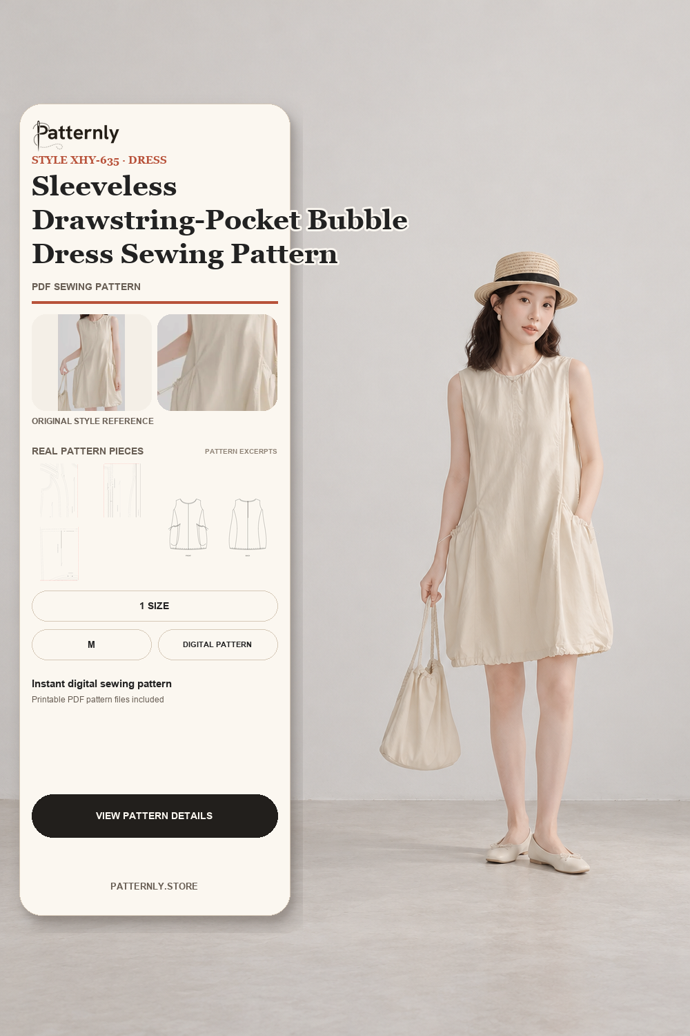 Sleeveless Drawstring-Pocket Bubble Dress Sewing Pattern cover