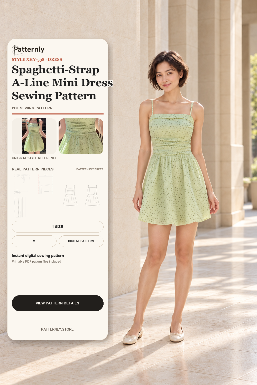 Spaghetti-Strap A-Line Mini Dress Sewing Pattern cover