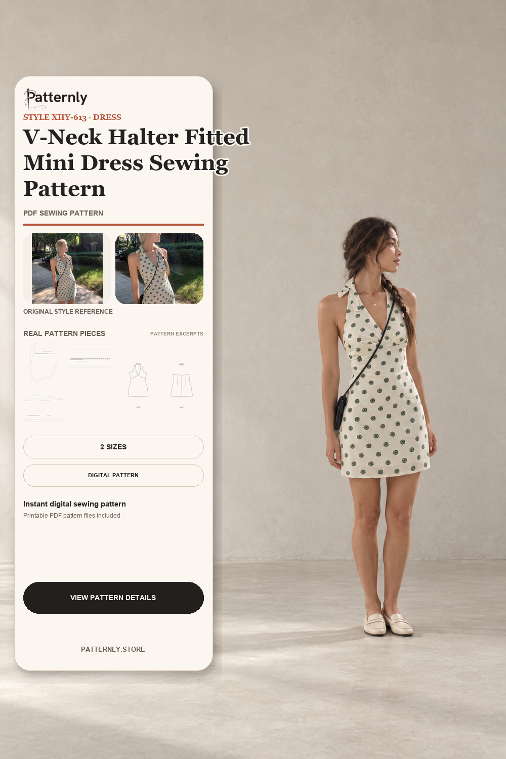 V-Neck Halter Fitted Mini Dress Sewing Pattern cover