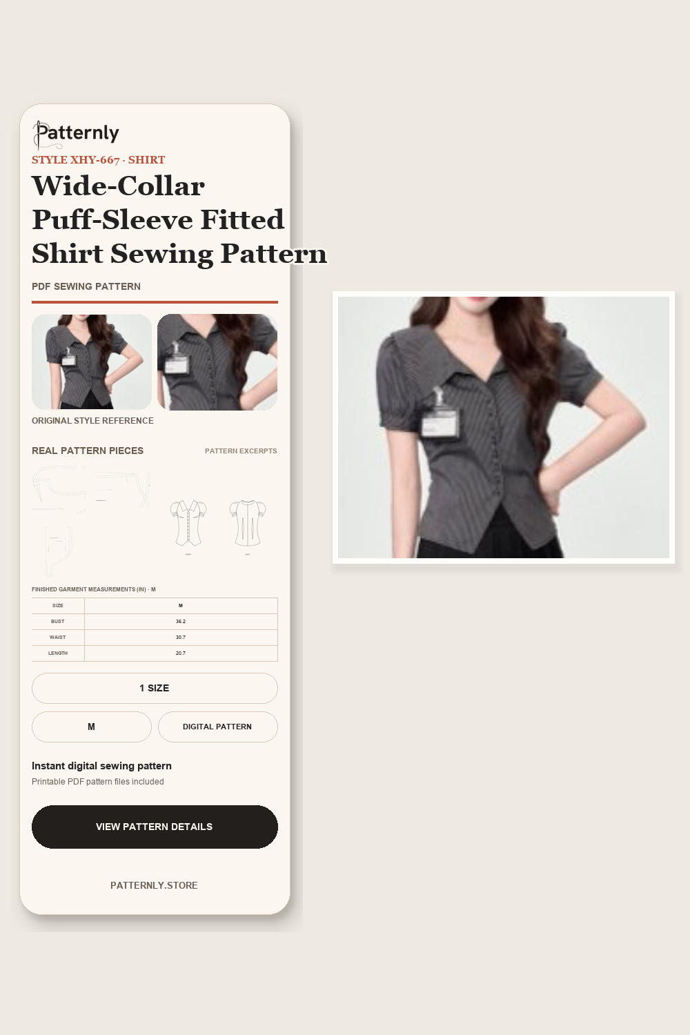 Wide-Collar Puff-Sleeve Fitted Shirt Sewing Pattern cover