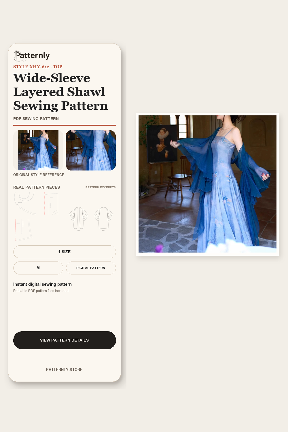 Wide-Sleeve Layered Shawl Sewing Pattern cover