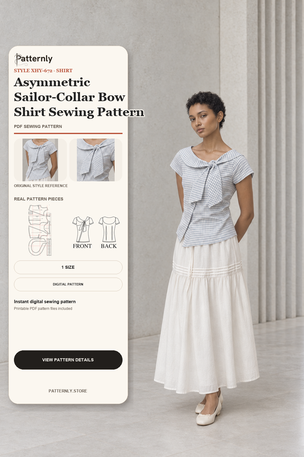Asymmetric Sailor-Collar Bow Shirt Sewing Pattern cover