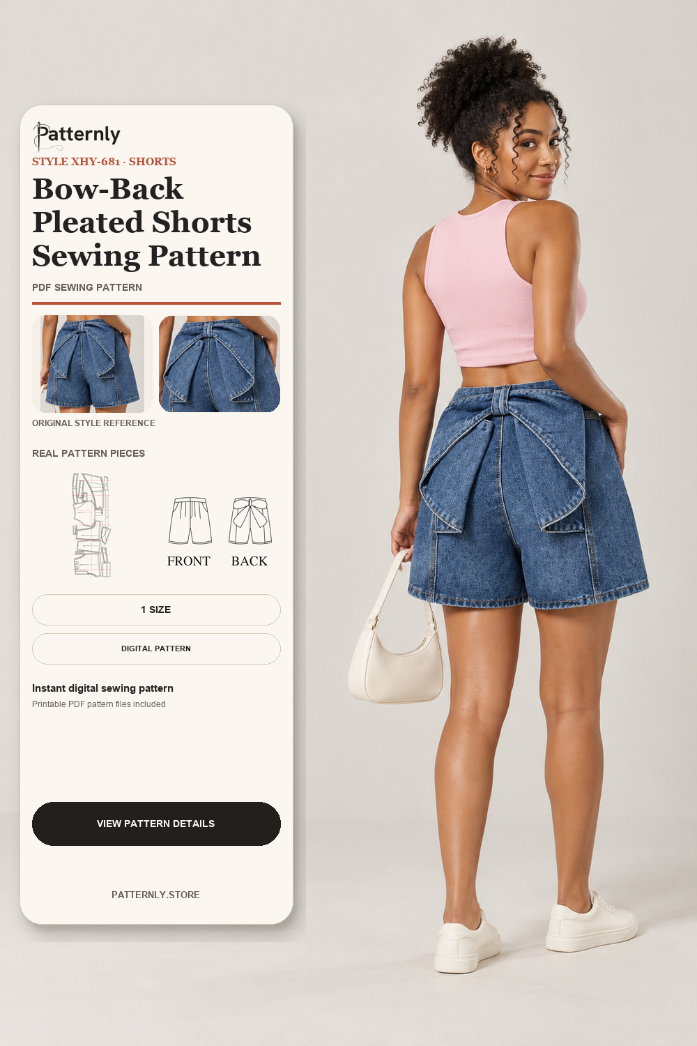 Bow-Back Pleated Shorts Sewing Pattern cover