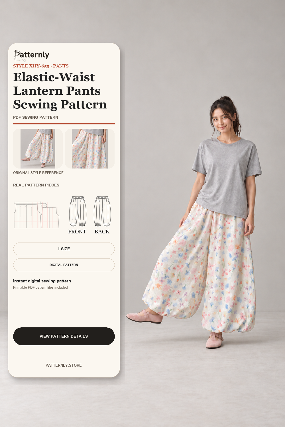 Elastic-Waist Lantern Pants Sewing Pattern cover