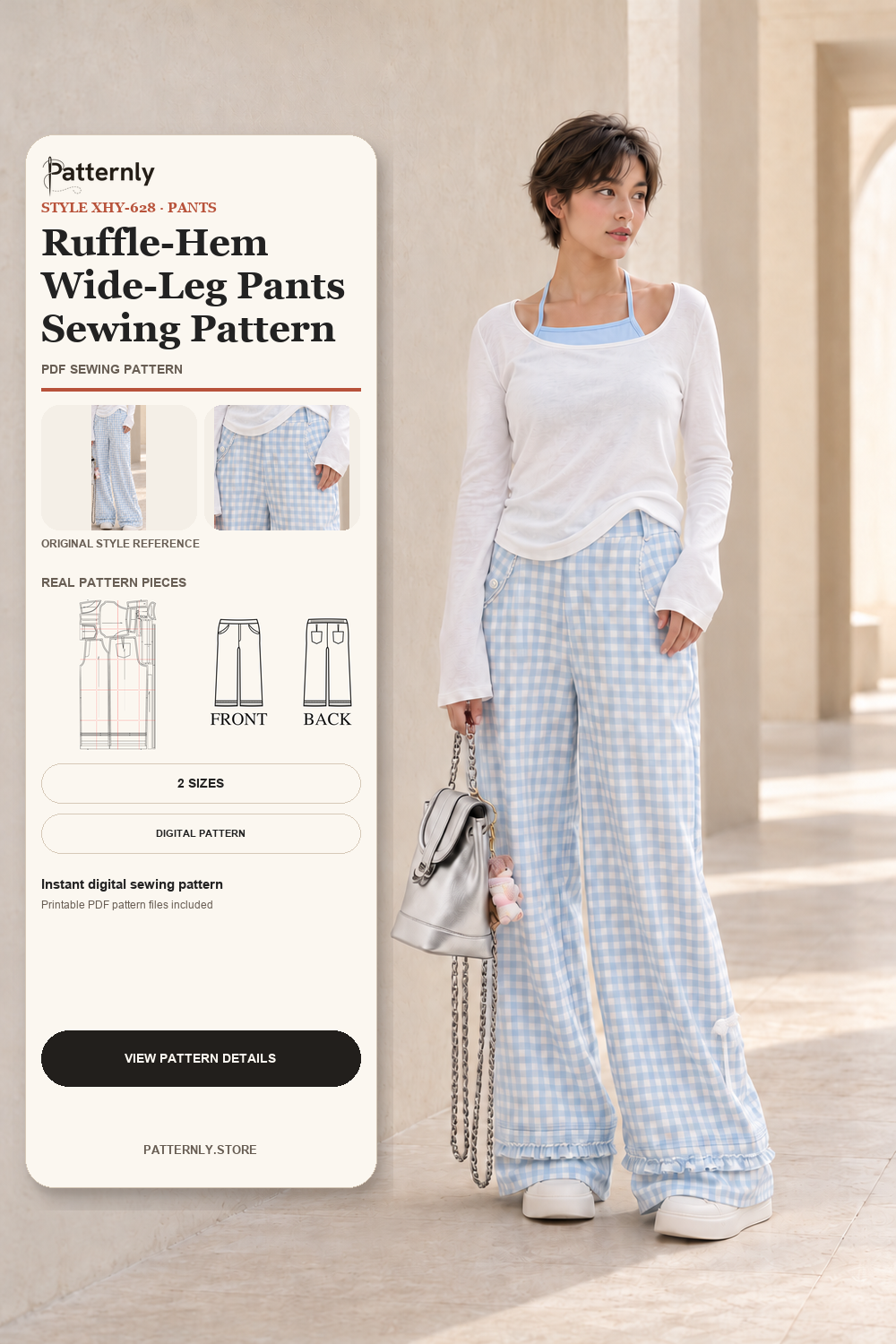 Ruffle-Hem Wide-Leg Pants Sewing Pattern cover