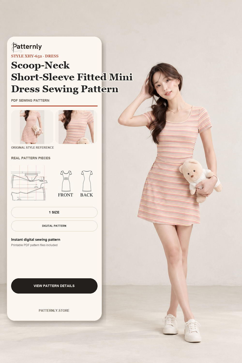 Scoop-Neck Short-Sleeve Fitted Mini Dress Sewing Pattern cover