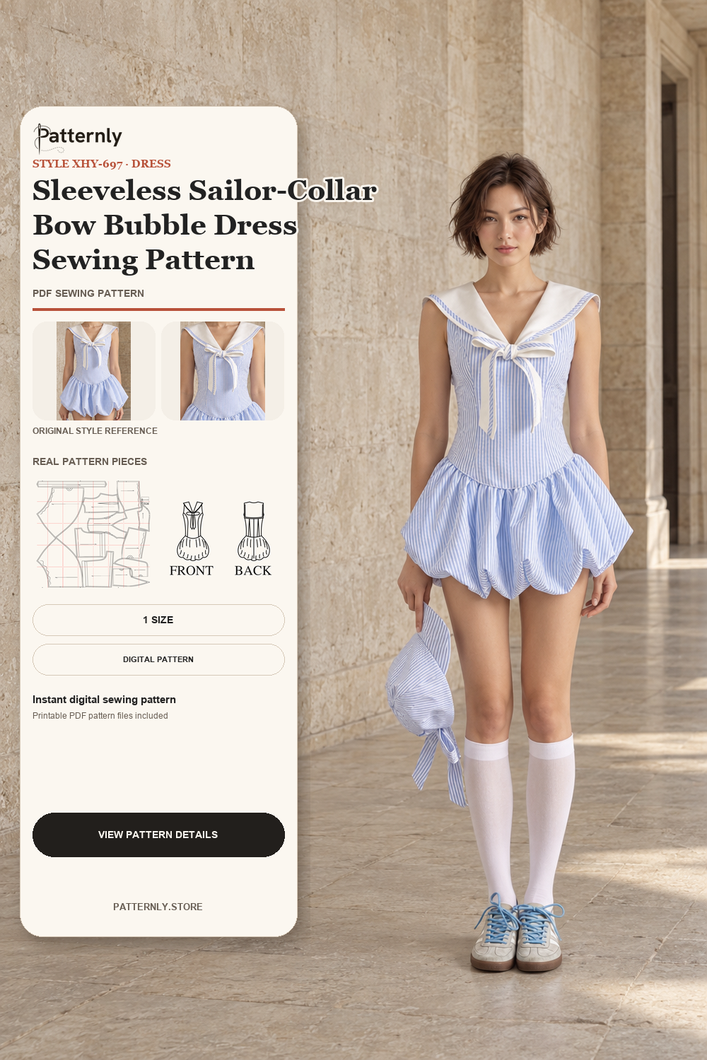 Sleeveless Sailor-Collar Bow Bubble Dress Sewing Pattern cover