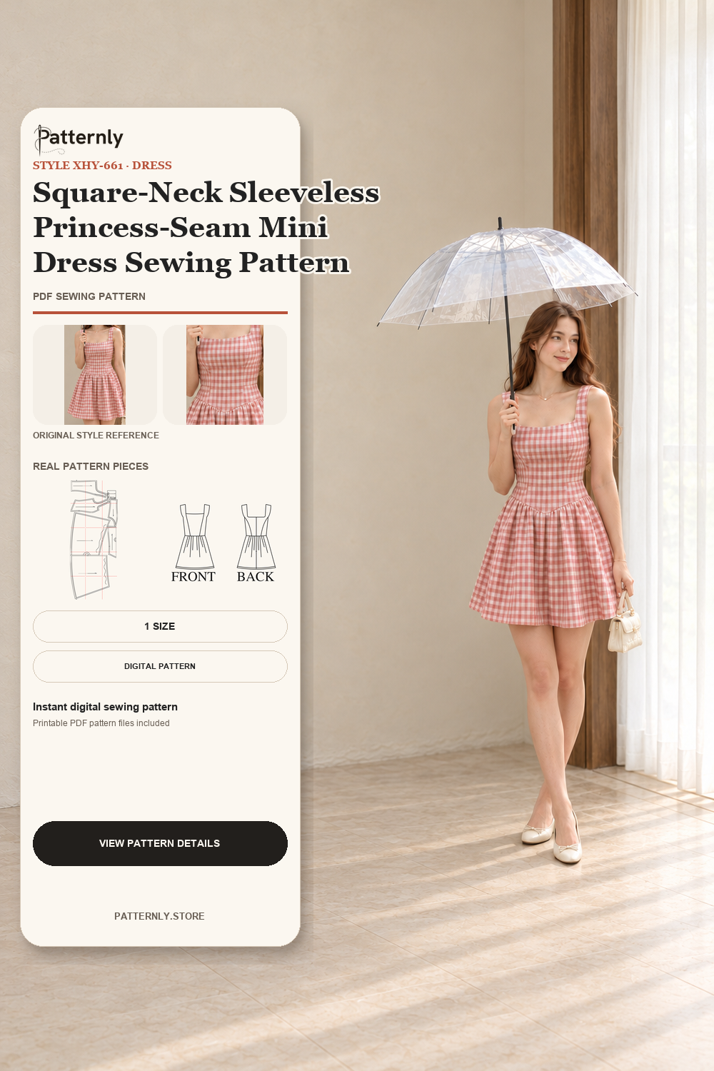 Square-Neck Sleeveless Princess-Seam Mini Dress Sewing Pattern cover