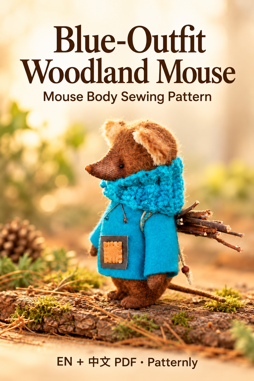 Blue-Outfit Woodland Mouse Sewing Pattern cover