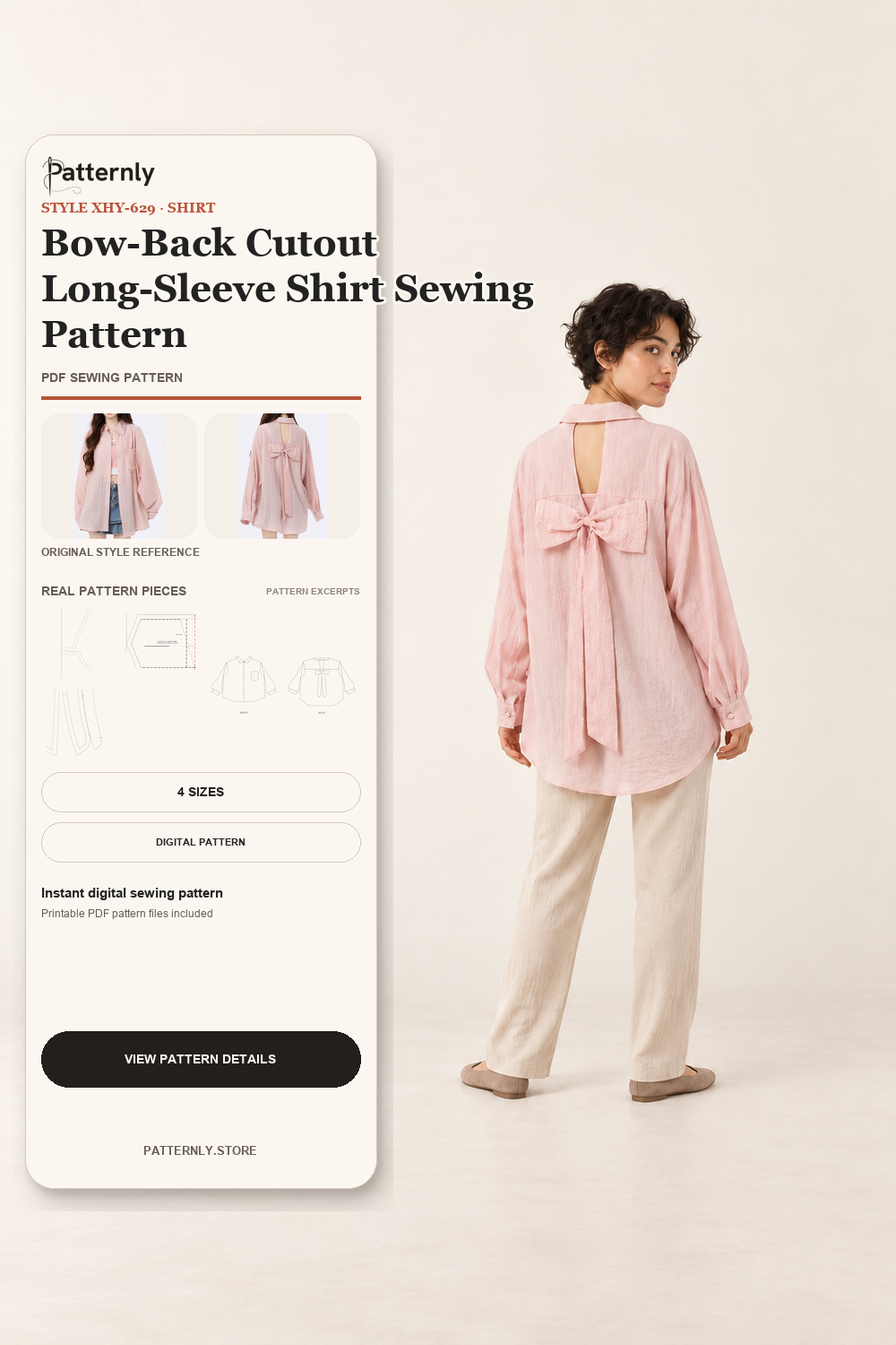 Bow-Back Cutout Long-Sleeve Shirt Sewing Pattern cover