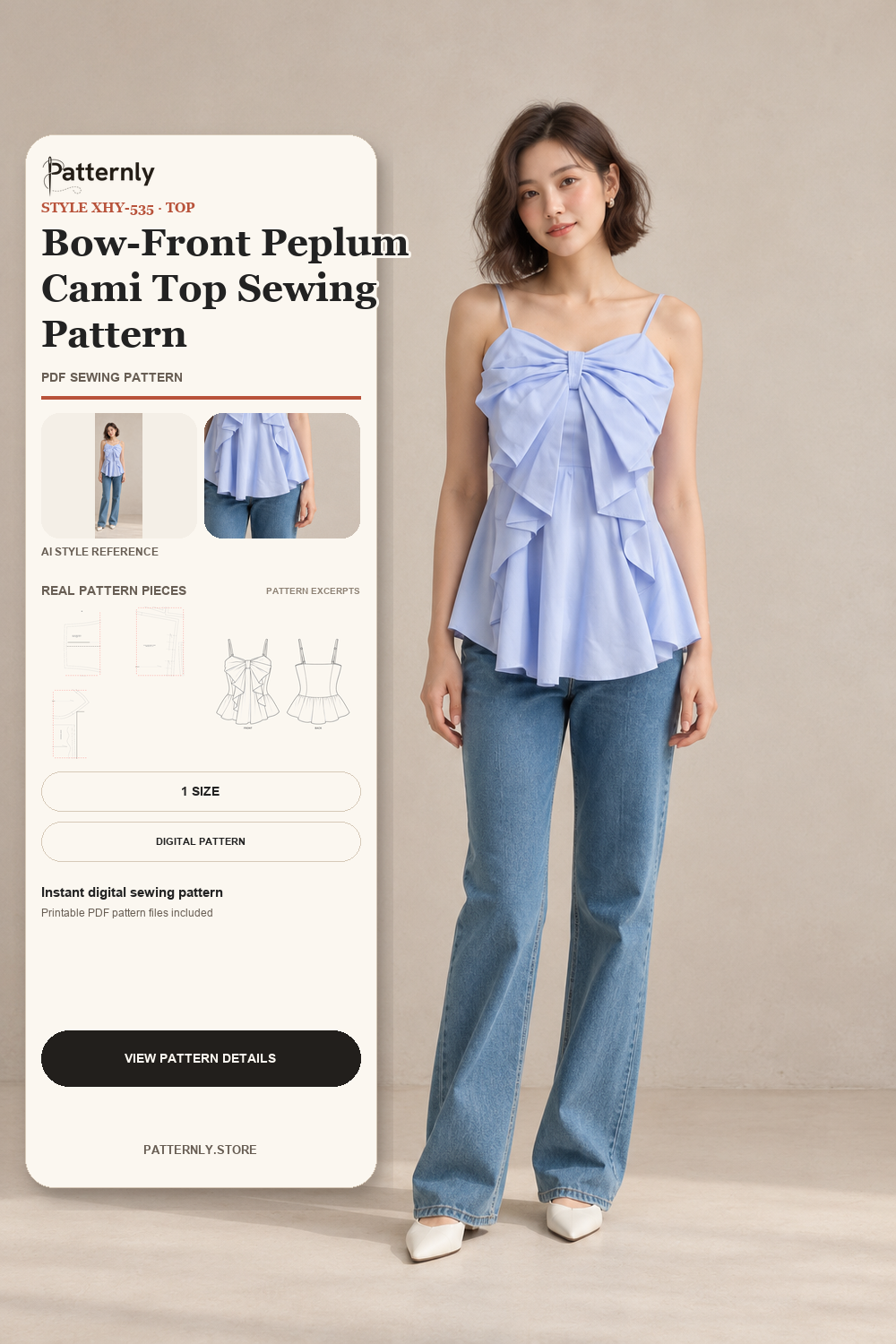 Bow-Front Peplum Cami Top Sewing Pattern cover