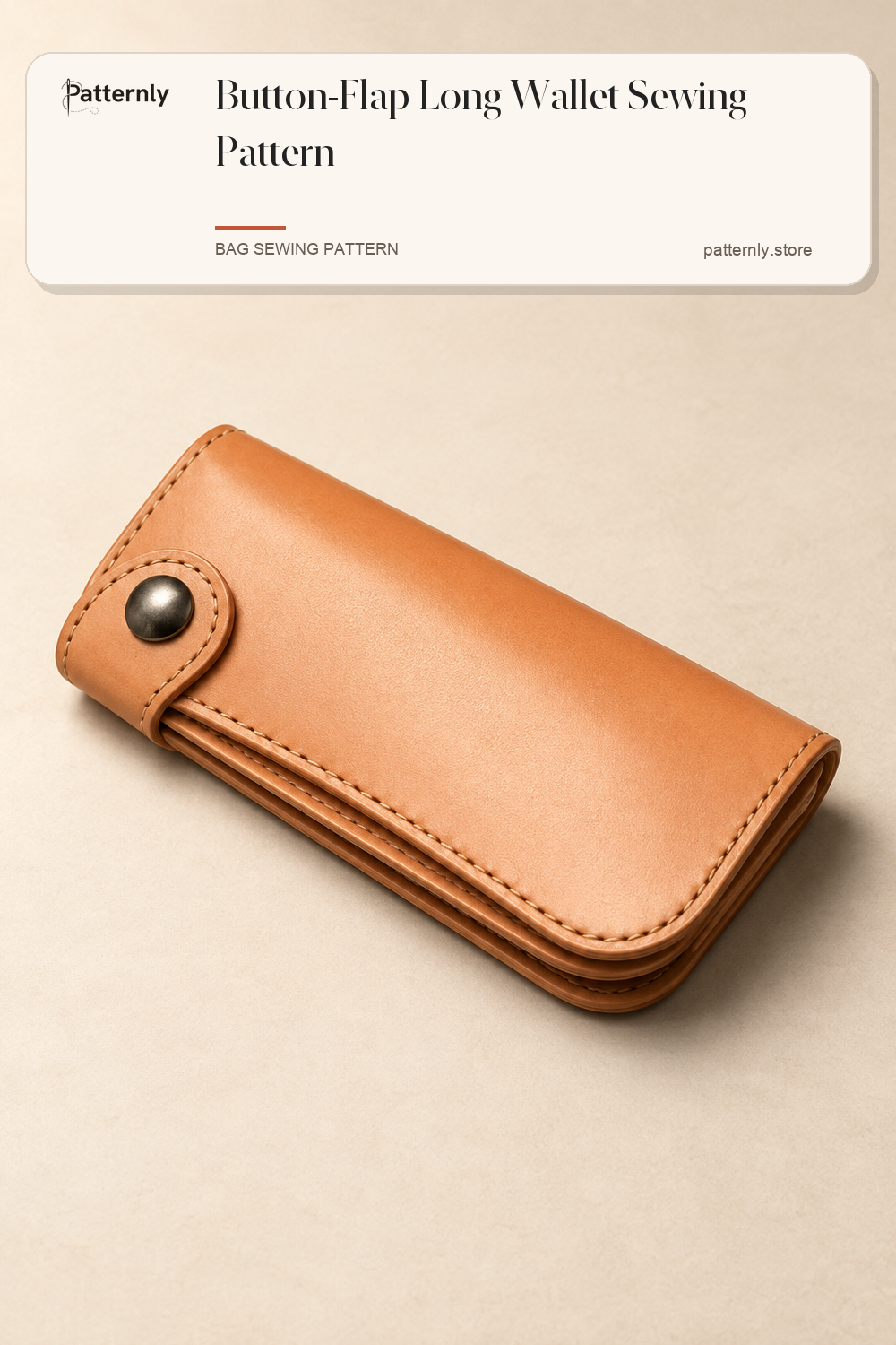 Button-Flap Long Wallet Sewing Pattern — finished leather accessory sewing pattern preview