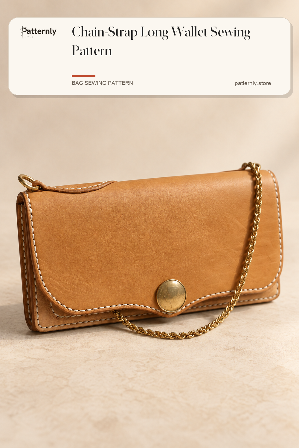 Chain-Strap Long Wallet Sewing Pattern — finished leather accessory sewing pattern preview