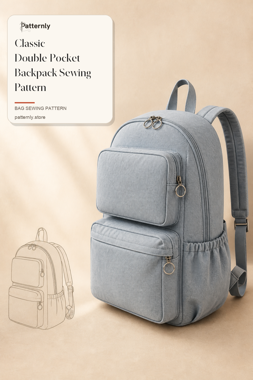 Classic Double-Pocket Backpack Sewing Pattern cover
