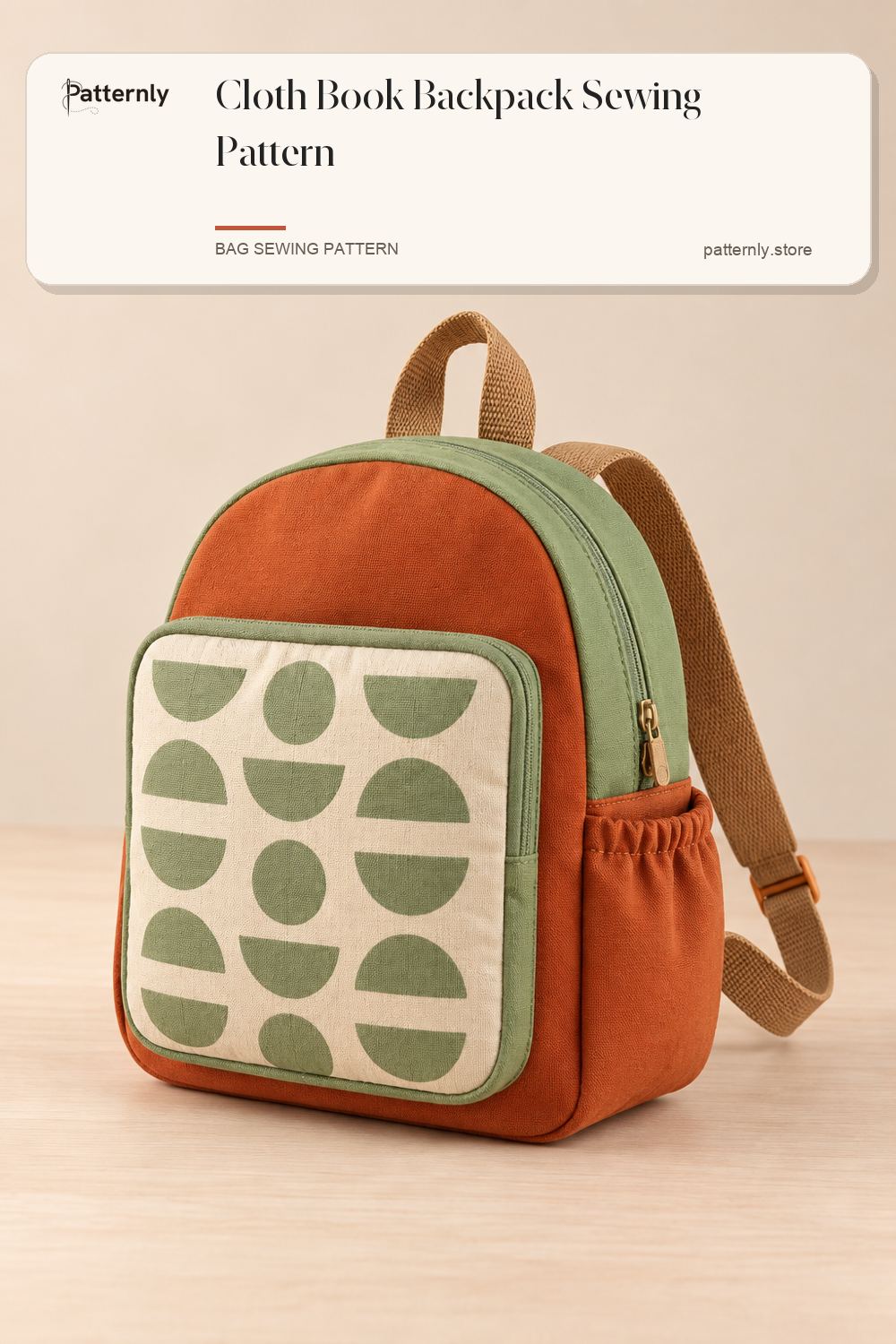Cloth Book Backpack Sewing Pattern — finished bag sewing pattern preview