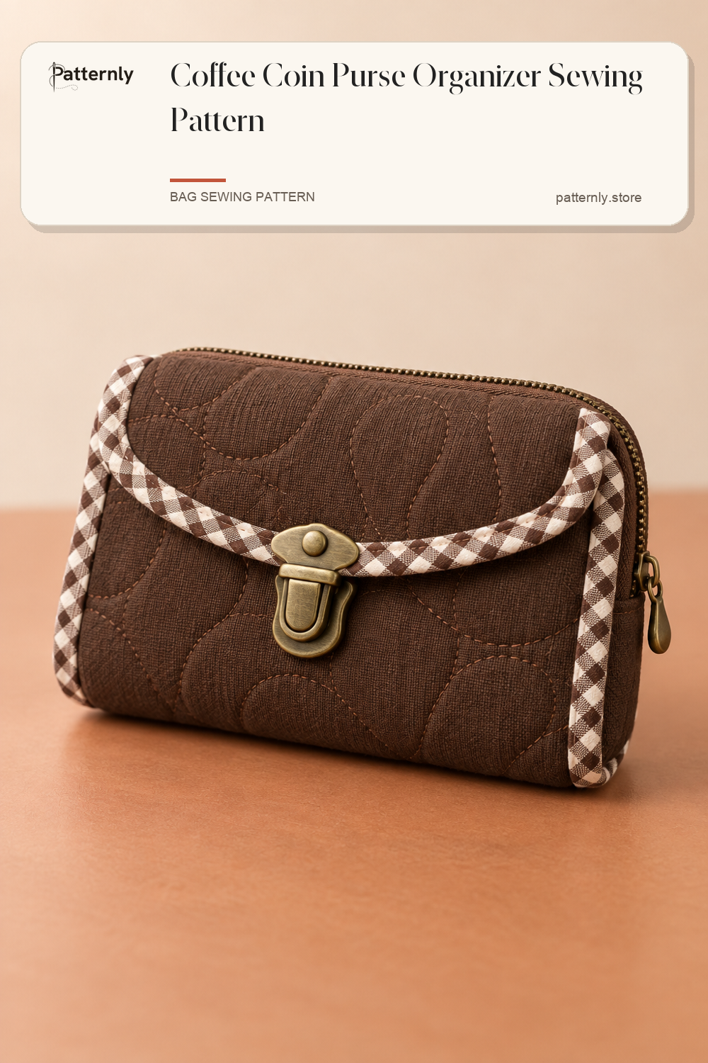 Coffee Coin Purse Organizer Sewing Pattern — finished bag sewing pattern preview