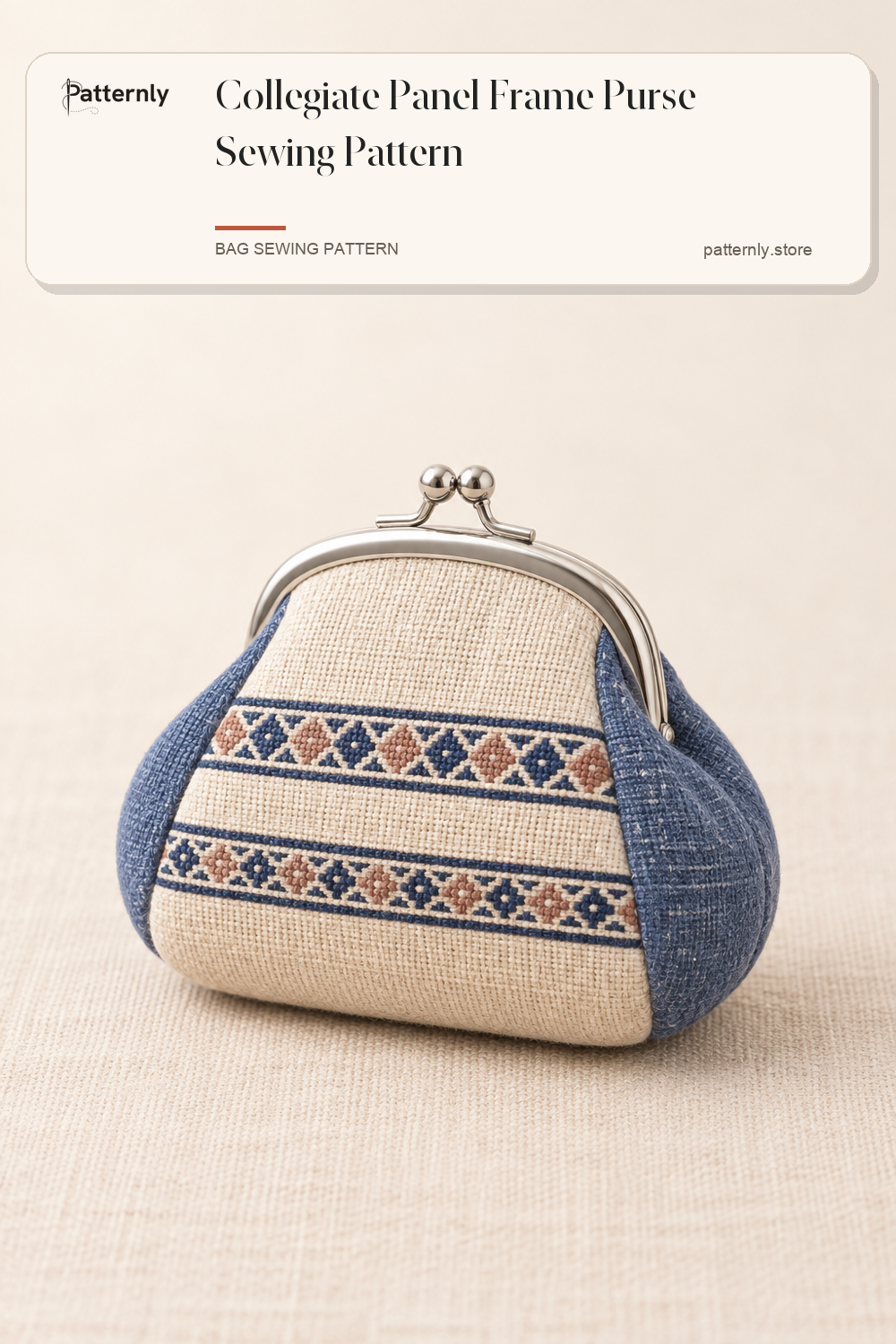 Collegiate Panel Frame Purse Sewing Pattern — finished bag sewing pattern preview