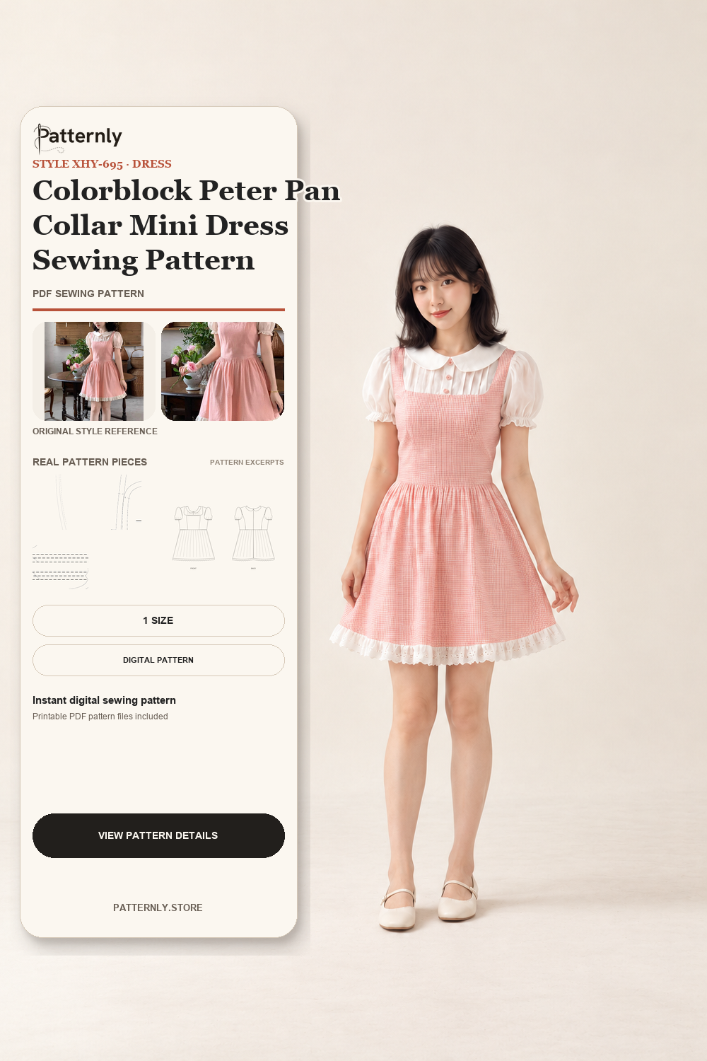 Colorblock Peter Pan Collar Mini Dress Sewing Pattern cover