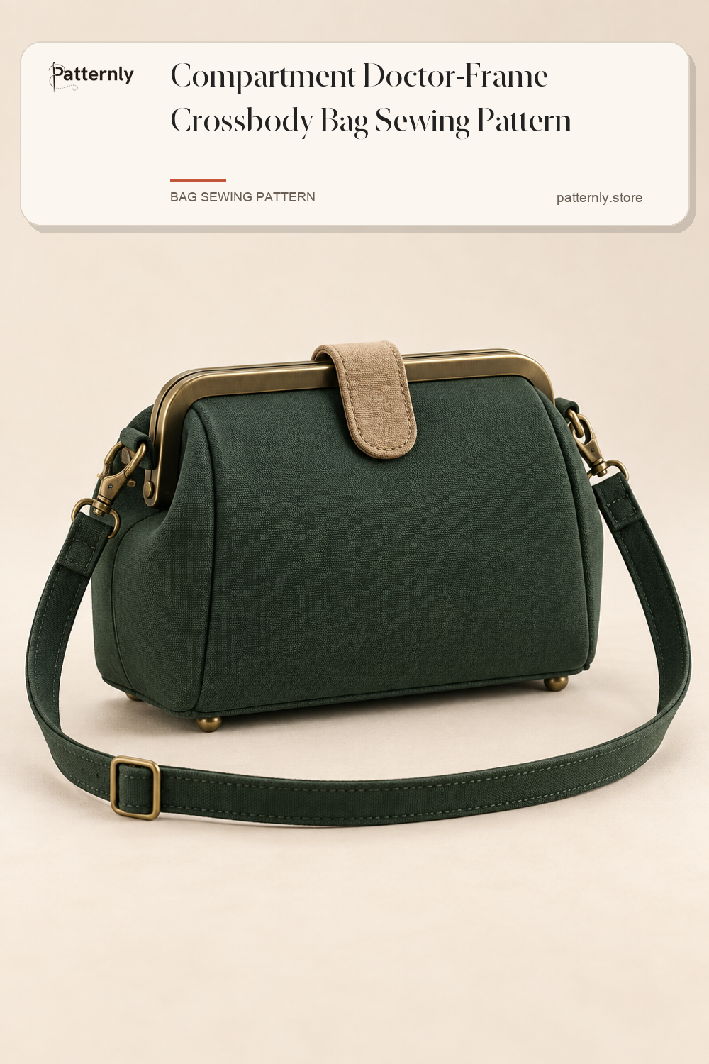 Compartment Doctor-Frame Crossbody Bag Sewing Pattern — finished bag sewing pattern preview