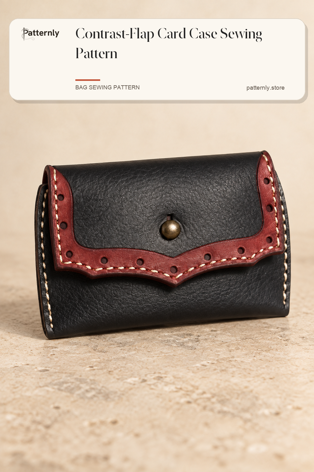 Contrast-Flap Card Case Sewing Pattern — finished leather accessory sewing pattern preview
