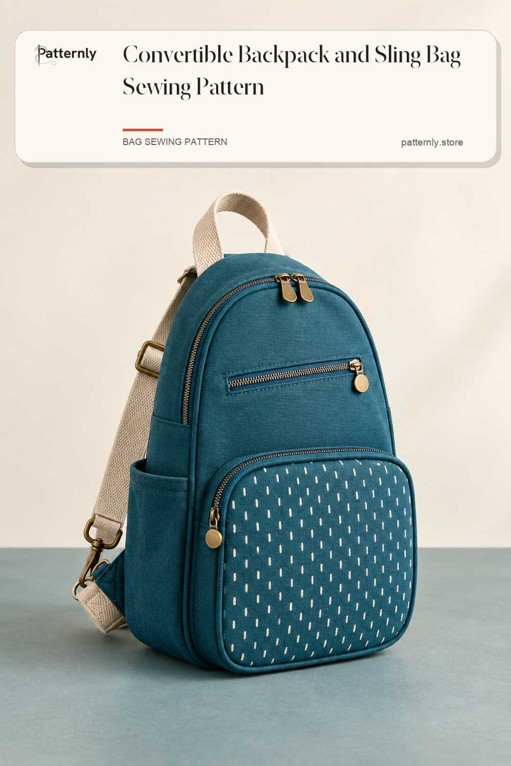 Convertible Backpack and Sling Bag Sewing Pattern — finished bag sewing pattern preview