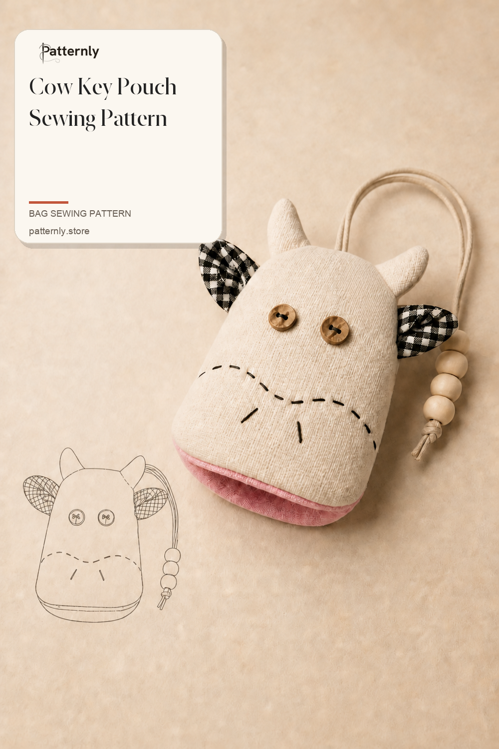 Cow Key Pouch Sewing Pattern cover
