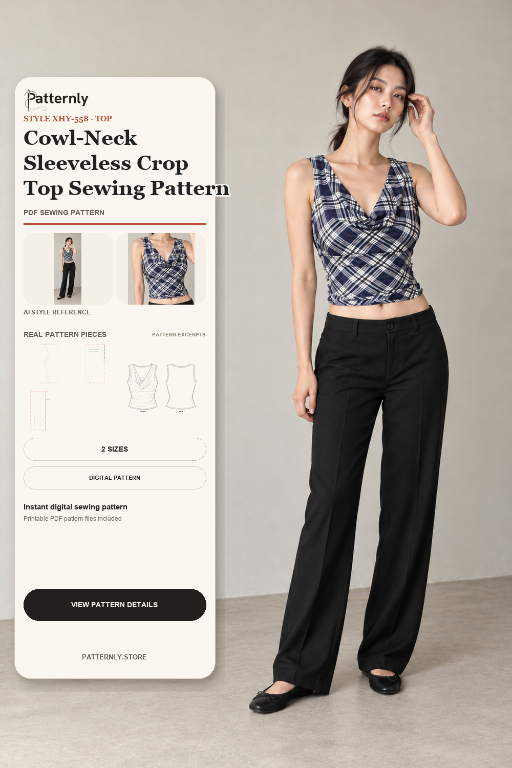 Cowl-Neck Sleeveless Crop Top Sewing Pattern cover