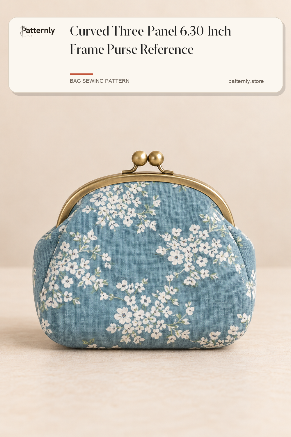 Curved Three-Panel 6.30-Inch Frame Purse Reference — finished bag sewing pattern preview