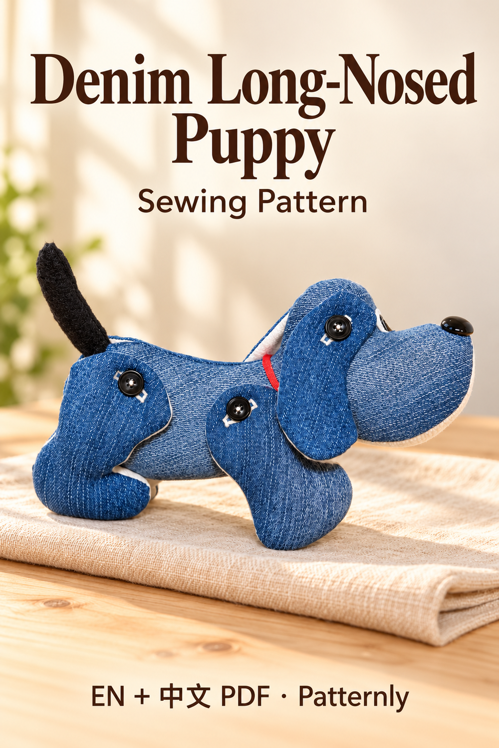 Denim Long-Nosed Puppy Sewing Pattern cover