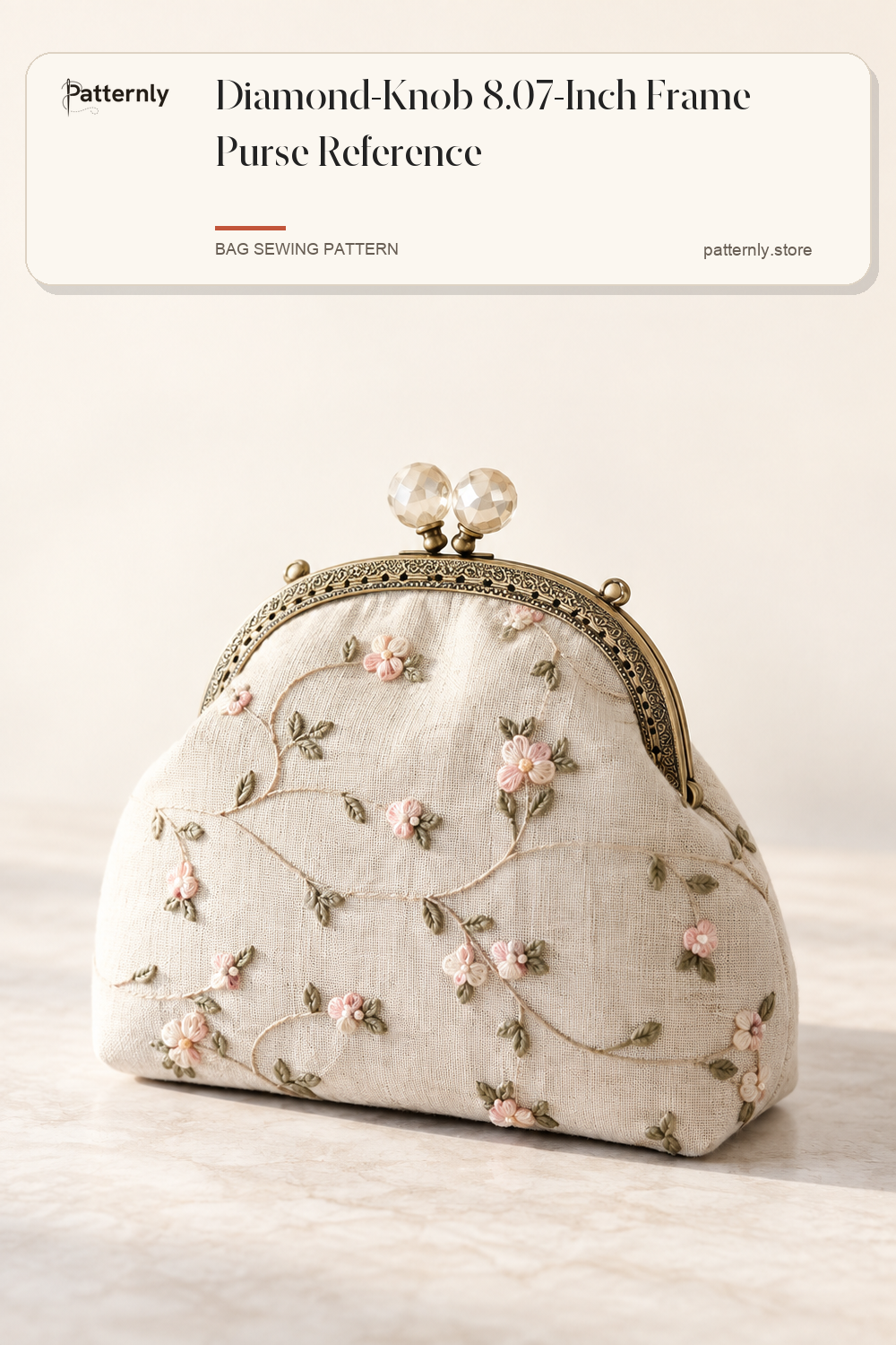 Diamond-Knob 8.07-Inch Frame Purse Reference — finished bag sewing pattern preview