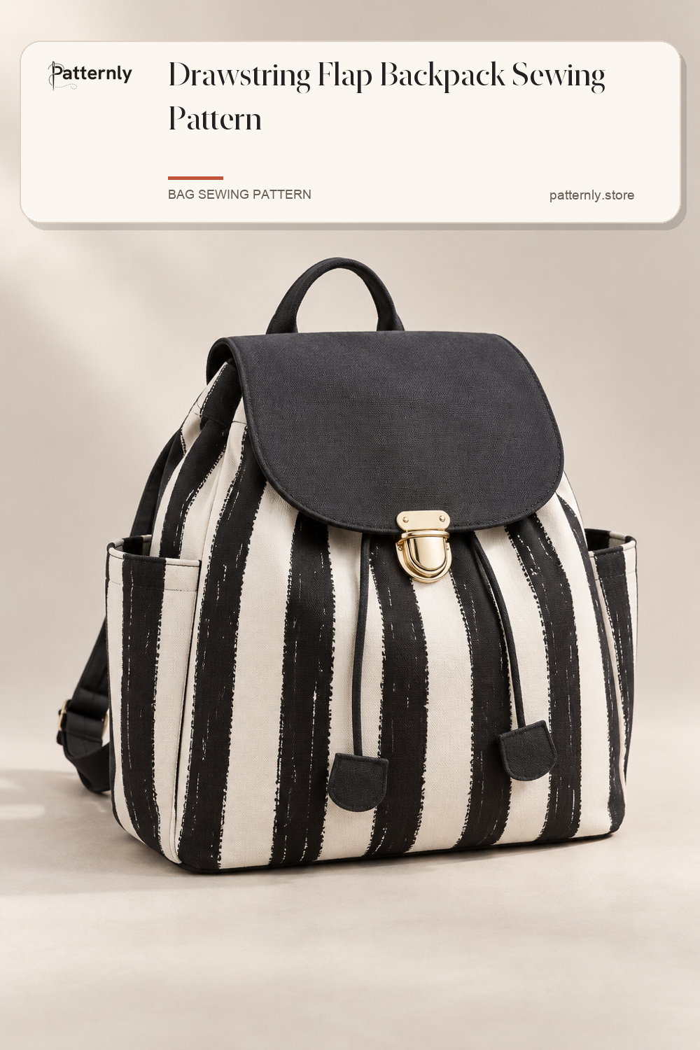 Drawstring Flap Backpack Sewing Pattern — finished bag sewing pattern preview