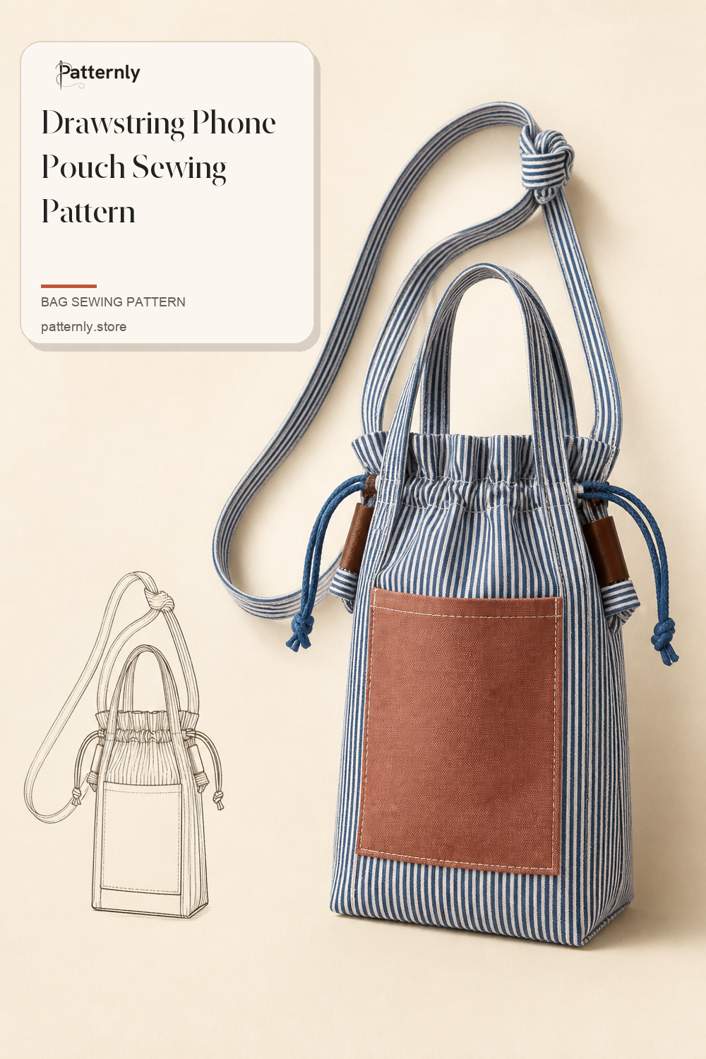 Drawstring Phone Pouch Sewing Pattern cover