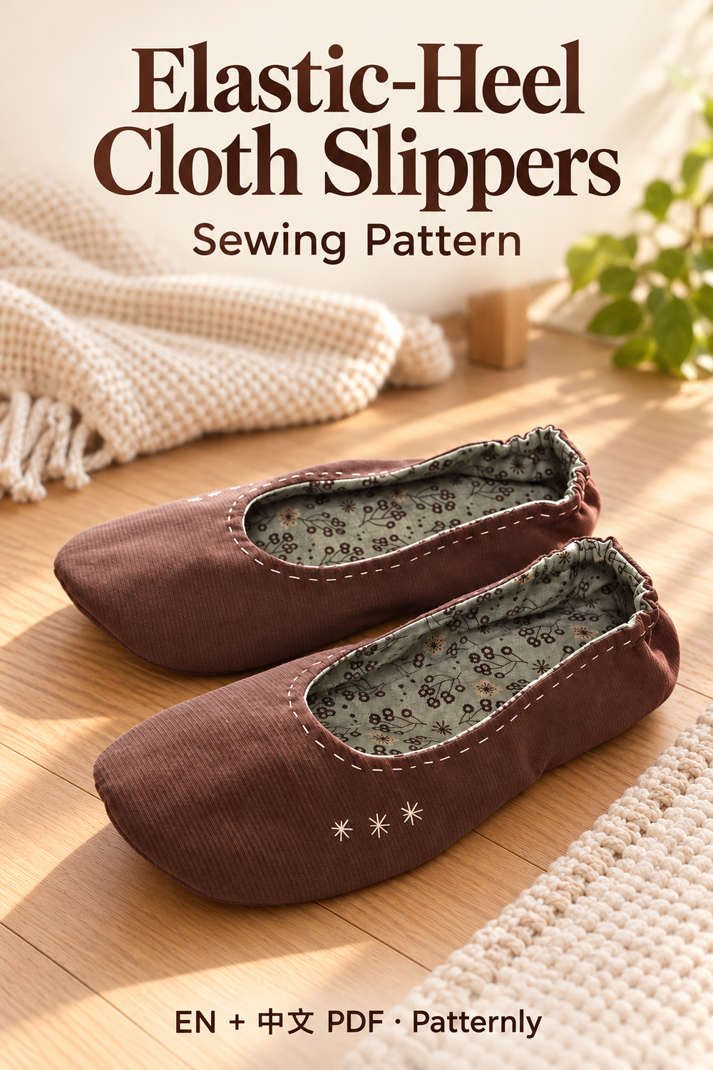 Elastic-Heel Cloth Slippers Sewing Pattern cover