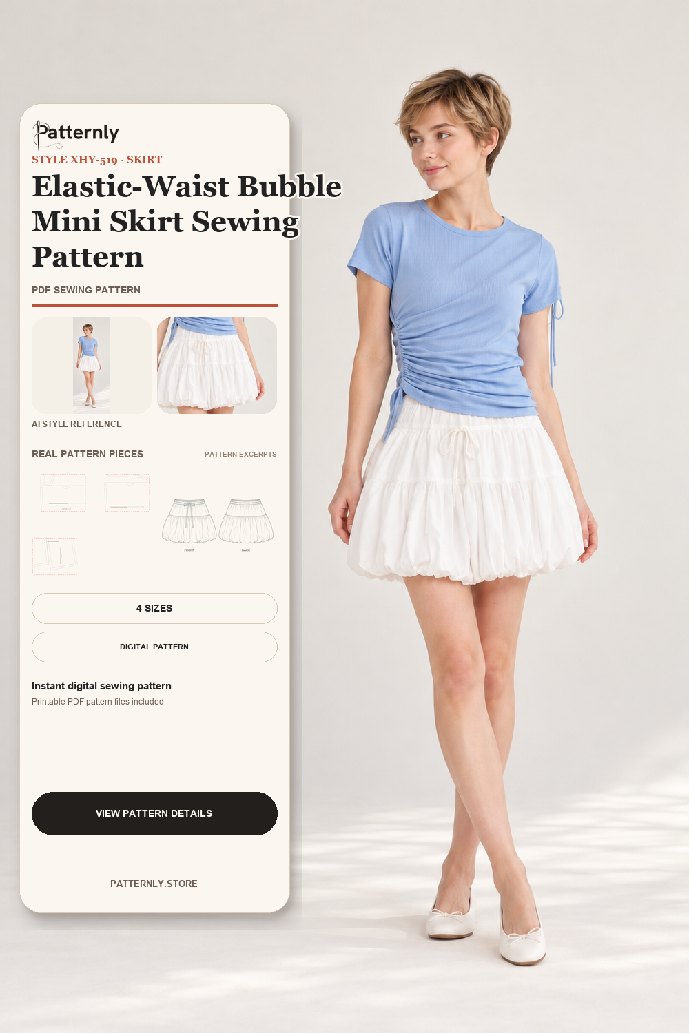 Elastic-Waist Bubble Mini Skirt Sewing Pattern cover