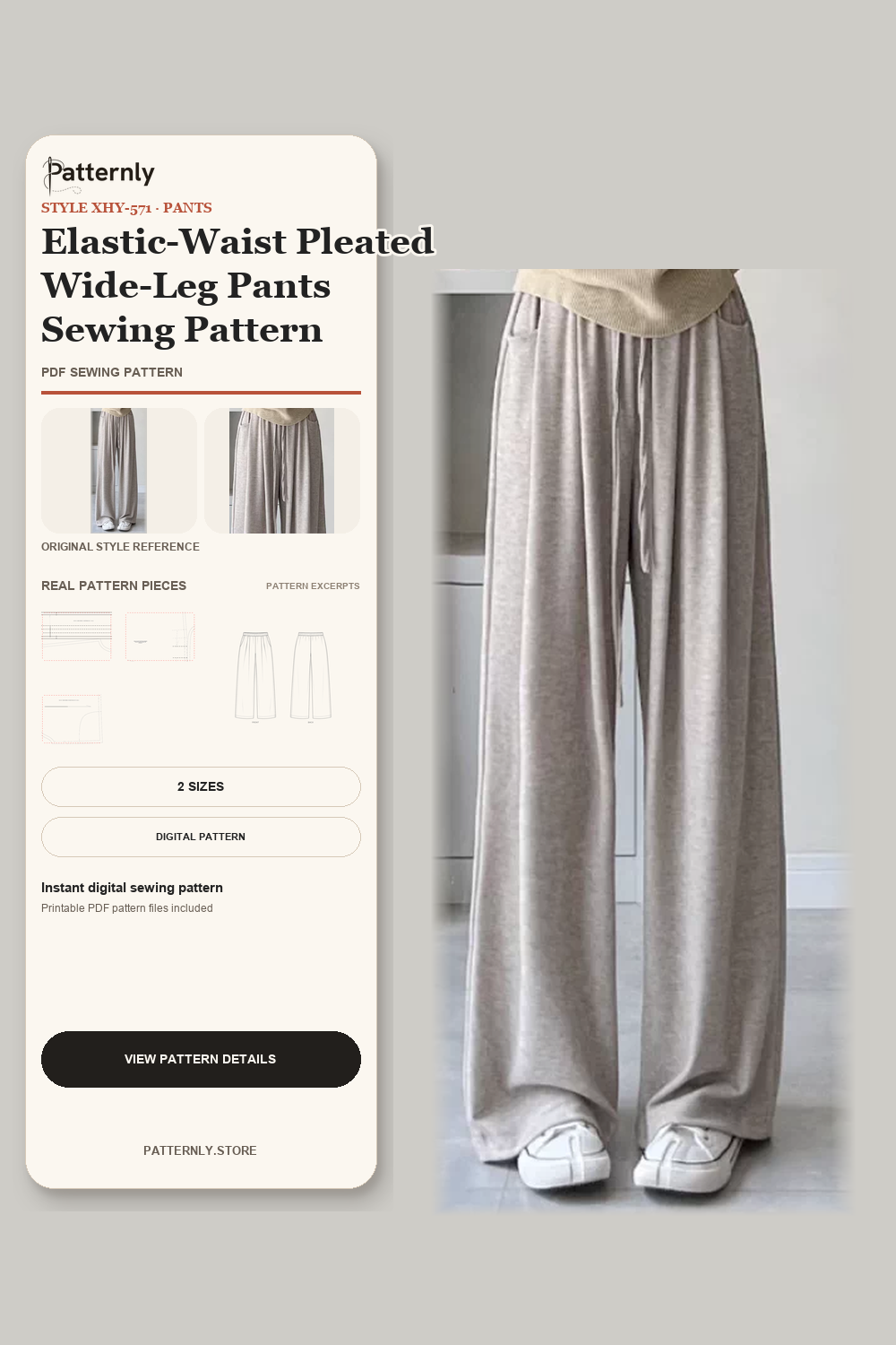 Elastic-Waist Pleated Wide-Leg Pants Sewing Pattern cover