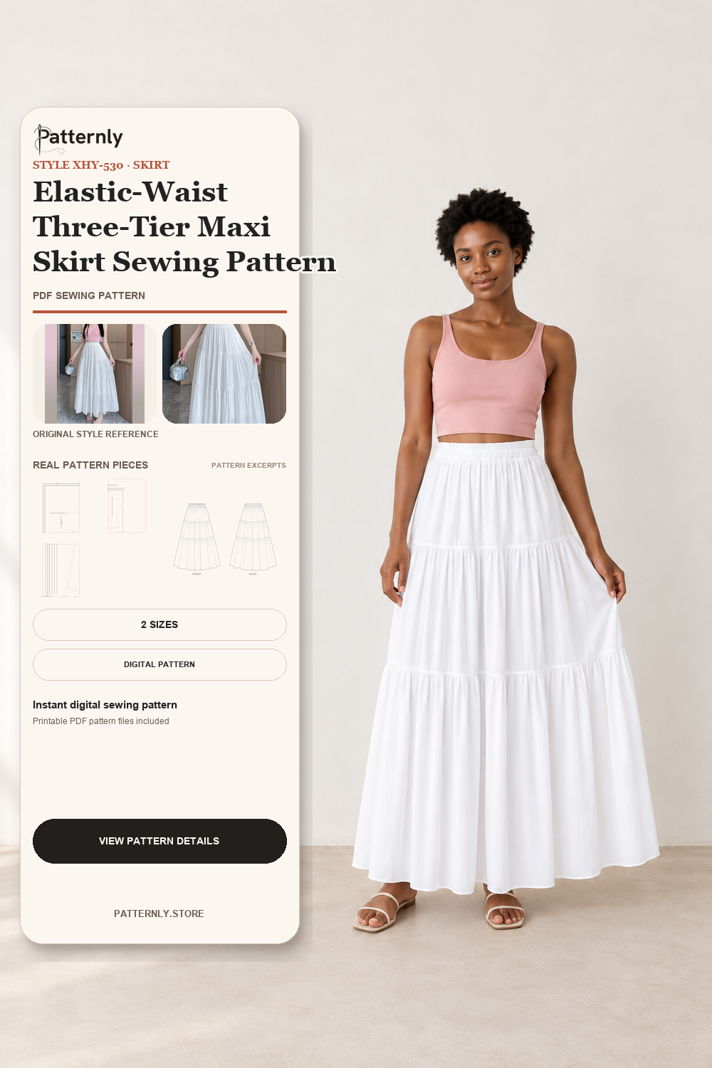 Elastic-Waist Three-Tier Maxi Skirt Sewing Pattern cover
