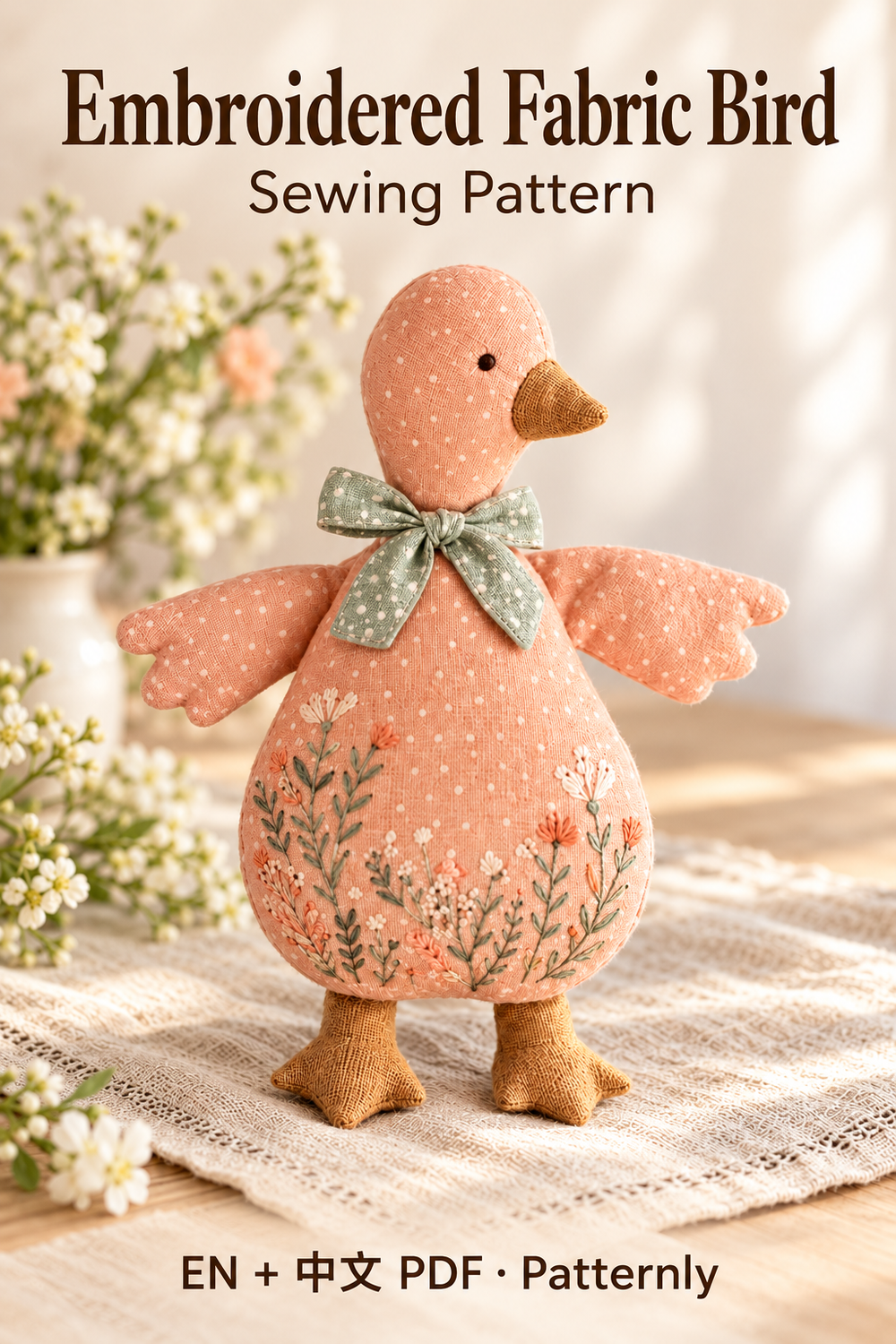 Embroidered Fabric Bird Sewing Pattern cover