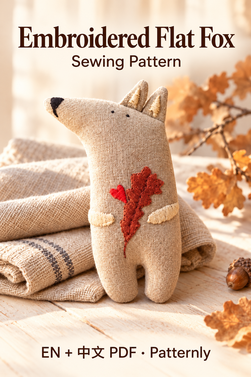 Embroidered Flat Fox Sewing Pattern cover