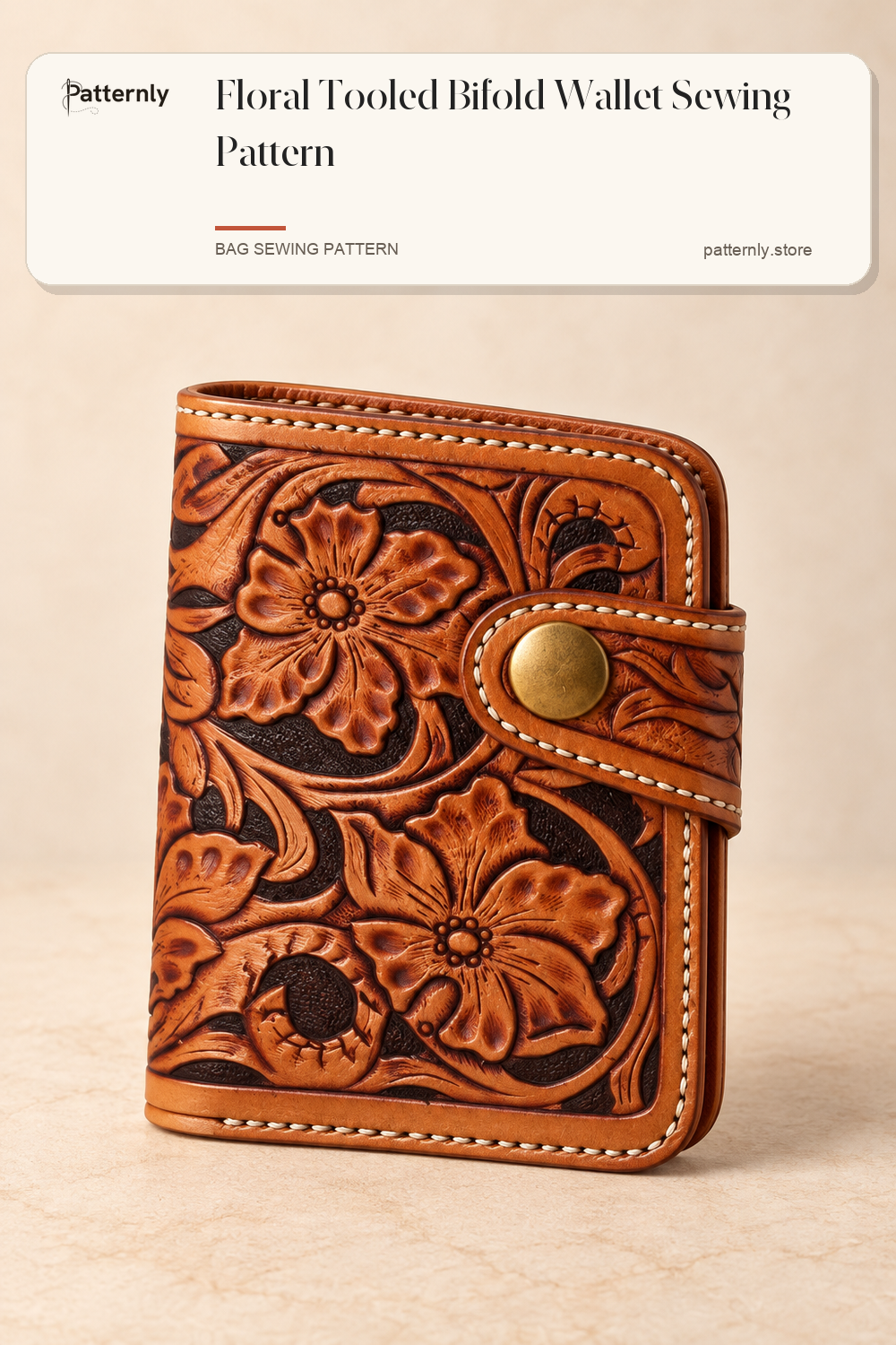 Floral Tooled Bifold Wallet Sewing Pattern — finished leather accessory sewing pattern preview