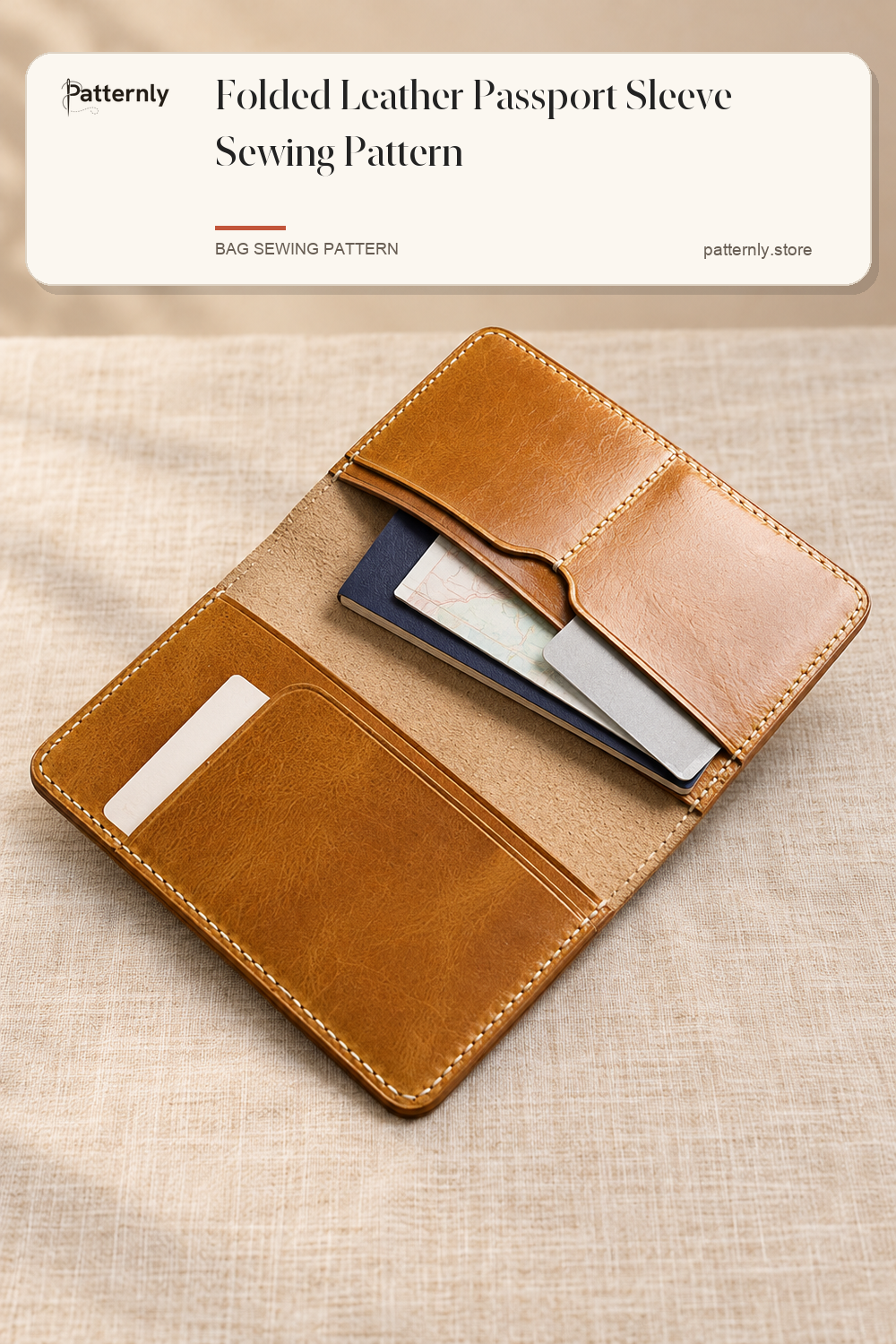 Folded Leather Passport Sleeve Sewing Pattern cover